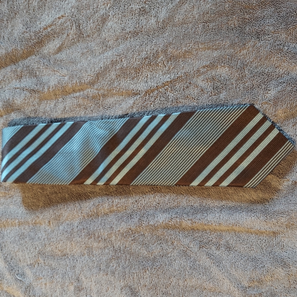 Calvin Klein Silk Tie, Teal and Brown Stripes